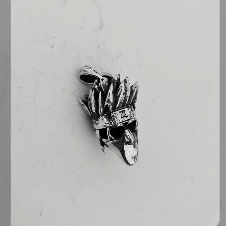 Japanese Masked Ninja Skull Pendant: 925 Sterling Silver Gothic Necklace