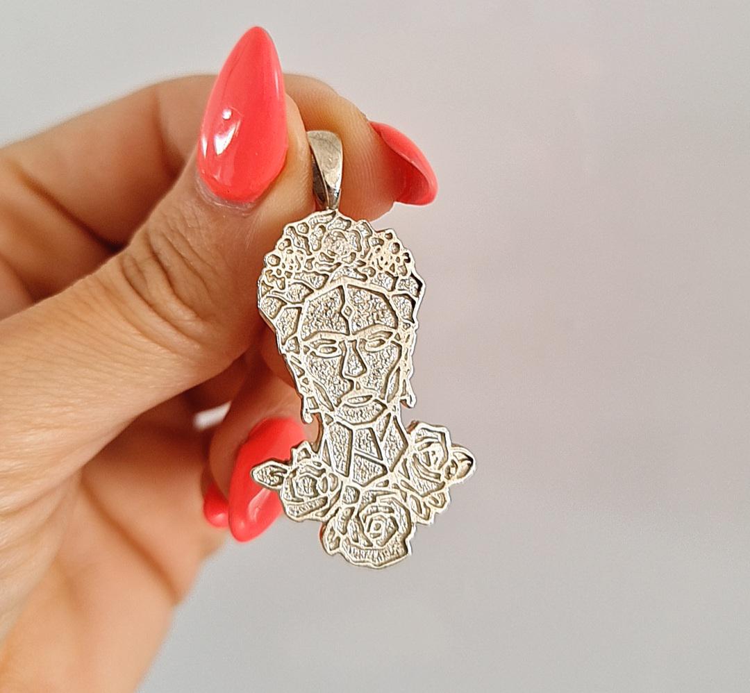 Frida Kahlo Pendant: 925 Sterling Silver Artistic Necklace