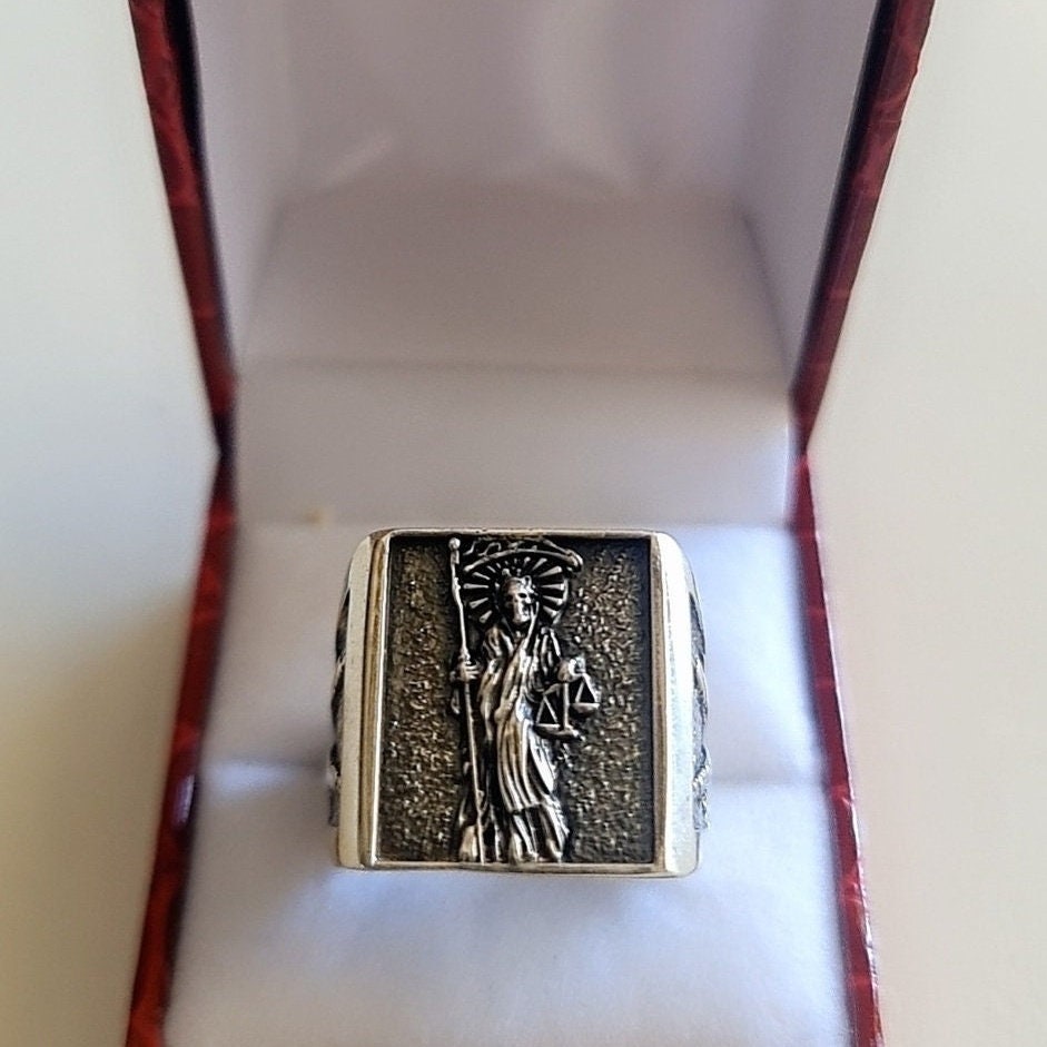 Handmade Santa Muerte Silver Ring: Divine Protection Skull Jewelry