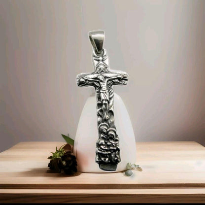 Savior Jesus Cross Pendant - 925 Sterling Silver, Religious Jewelry