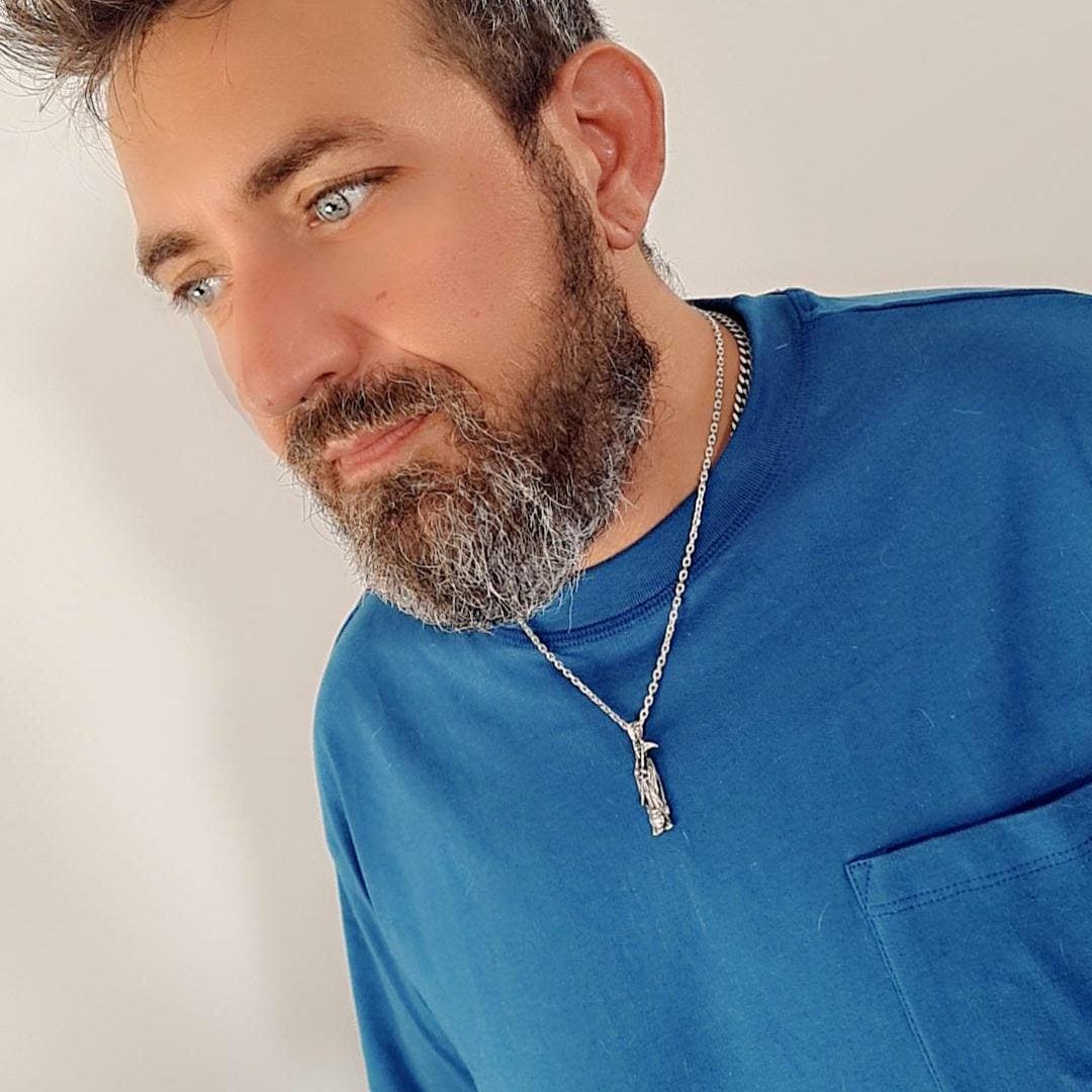 Handmade 925 Silver Santa Muerte Scythe Necklace: Gothic Grim Reaper Pendant