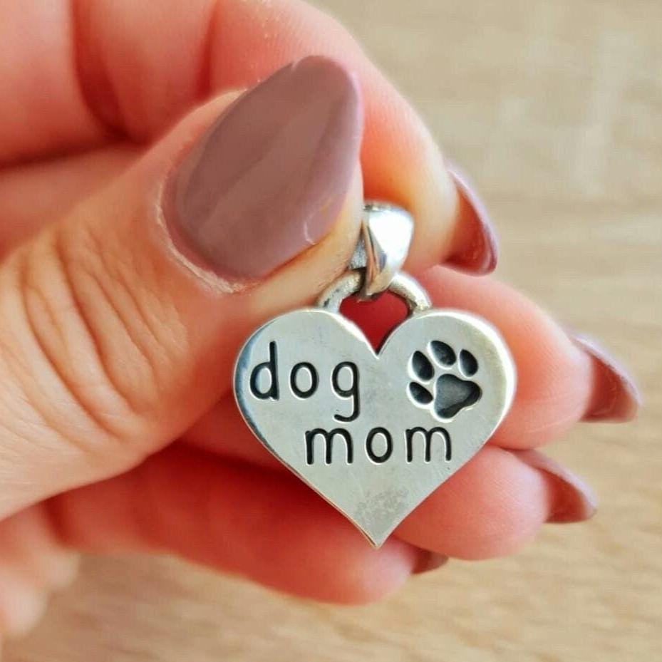 Handmade Sterling Silver Dog Mom Heart Pendant - Paw Engraving