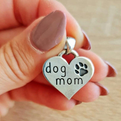 Handmade Sterling Silver Dog Mom Heart Pendant - Paw Engraving