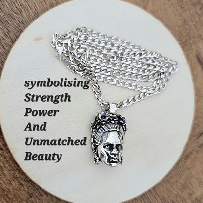 Sterling Silver Frida Kahlo Necklace: Mexican Painter Miniature Portrait