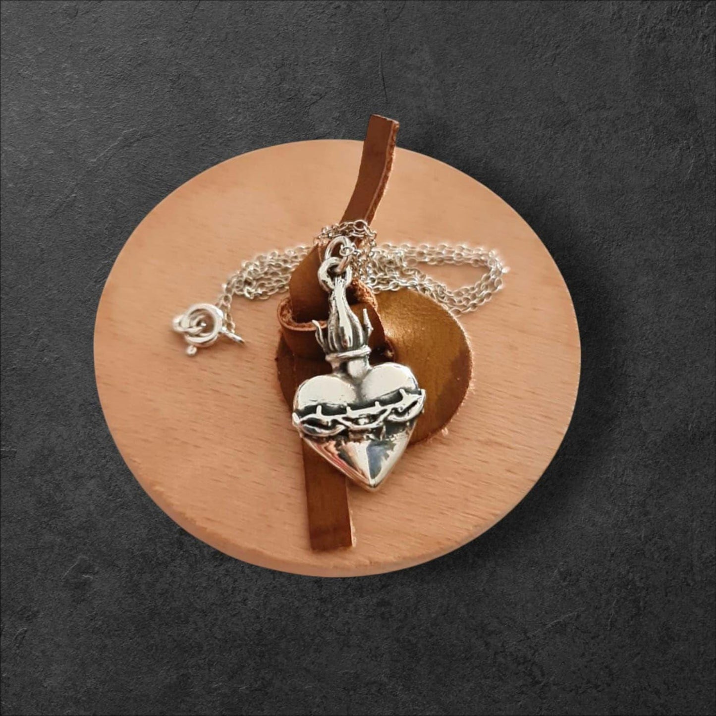 Sterling Silver Sacred Heart Necklace: Flame & Thorns, Catholic Gift