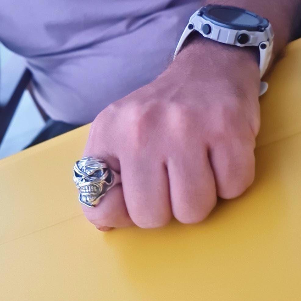 Iron Maiden Powerslave - Eddie Mummy Skull Ring – Egyptian Rock Jewelry – Unique Heavy Metal Statement Handmade Sterling Silver