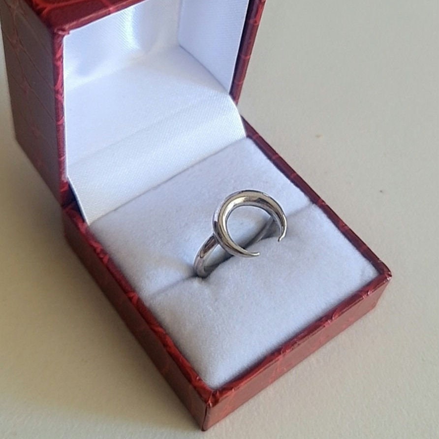 Half Moon Ring , Double Horn , Crescent moon    minimalist design Handmade 925 Sterling Silver