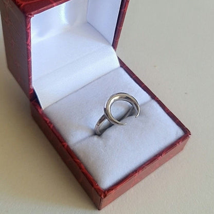 Half Moon Ring , Double Horn , Crescent moon    minimalist design Handmade 925 Sterling Silver