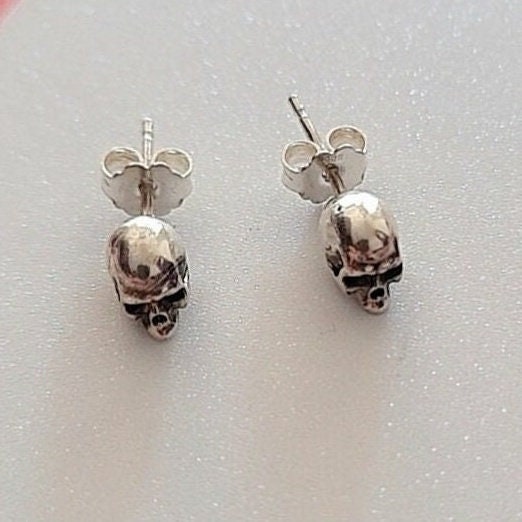 Handmade Sterling Silver Skull Stud Earrings: Gothic Jewelry