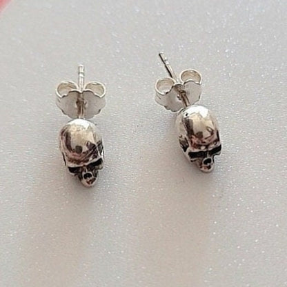 Handmade Sterling Silver Skull Stud Earrings: Gothic Jewelry