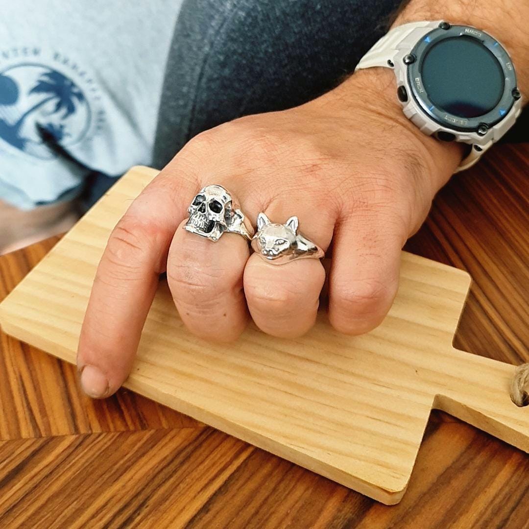 Handmade Sterling Silver Cat Ring: Anatomical Kitty Jewelry