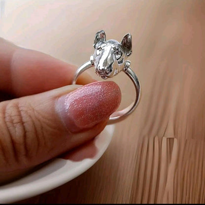 Detailed Bull Terrier Dog Band Ring 925 - Sterling Silver Handmade Animal Jewelry  -