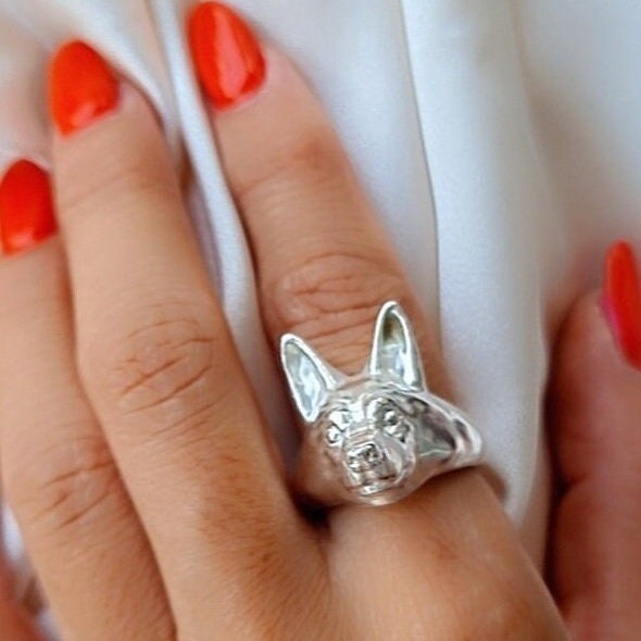 Handmade Sterling Silver German Shepherd Ring: Animal Jewelry