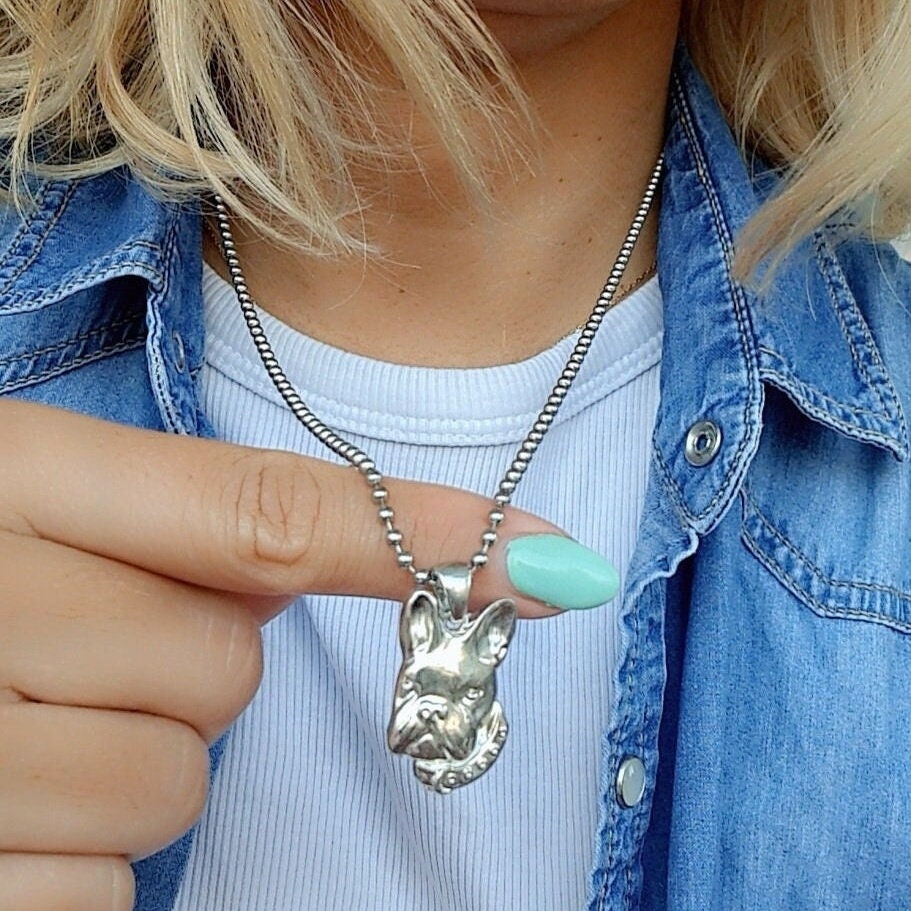 Handmade Sterling Silver French Bulldog Pendant: Minimalist Dog Necklace
