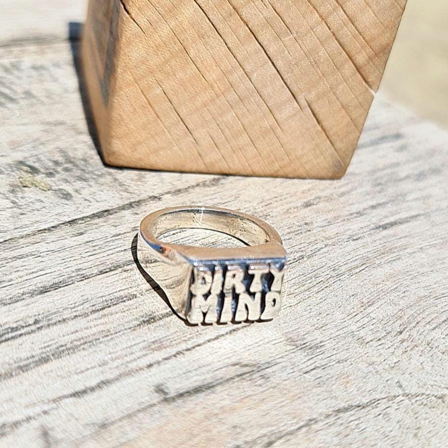 Handmade Sterling Silver "DIRTY MIND" Ring - Gothic Retro Style