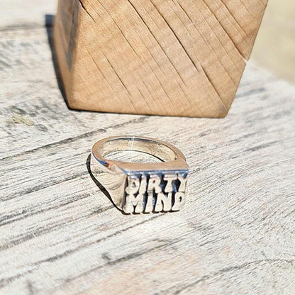 Handmade Sterling Silver "DIRTY MIND" Ring - Gothic Retro Style