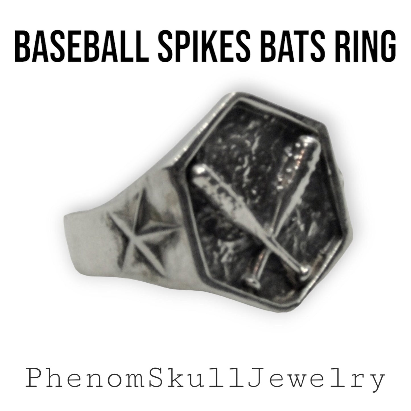 Baseball Spikes 925 Sterling Silver Ring - bold  Design - Biker Jewelry