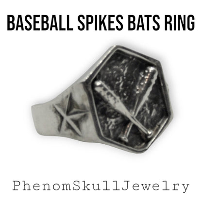 Baseball Spikes 925 Sterling Silver Ring - bold  Design - Biker Jewelry