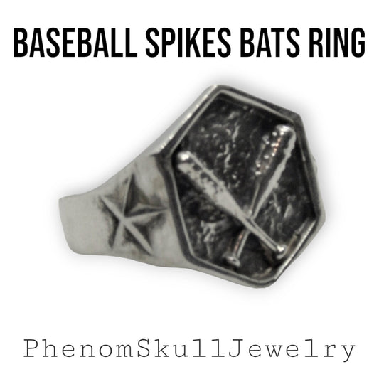 Baseball Spikes 925 Sterling Silver Ring - bold  Design - Biker Jewelry