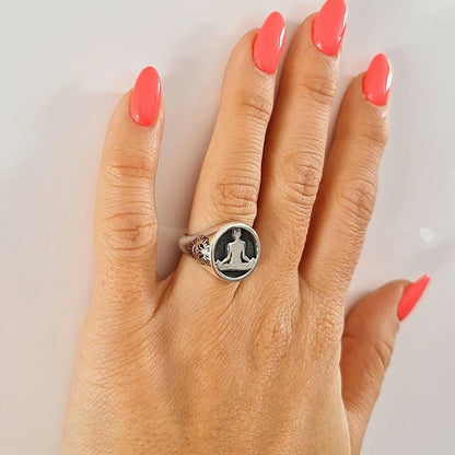 Meditation  Namaste Ring - Sterling Silver, Handmade with 9 Grams - Yoga jewelry  meditation vibe