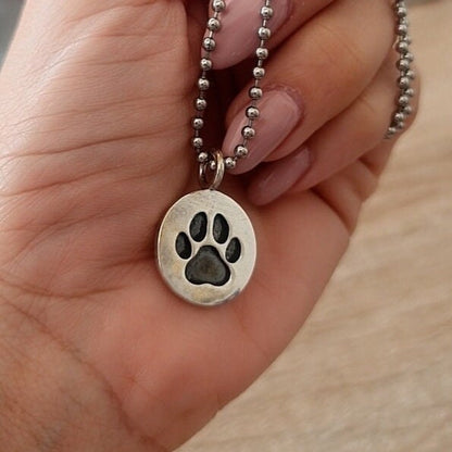Handmade Sterling Silver Dog Paw Print Pendant - Minimalist Necklace