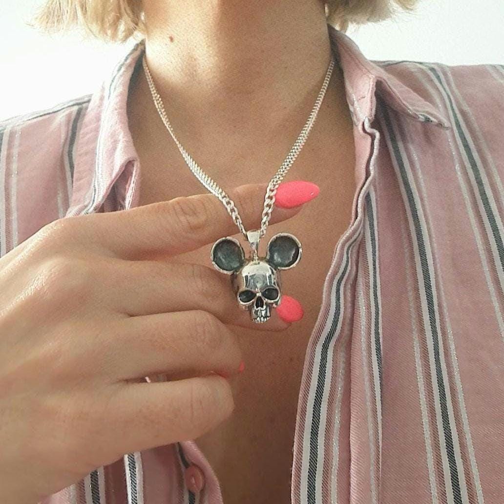 Handmade Gothic Mouse Skull Pendant: Sterling Silver Necklace