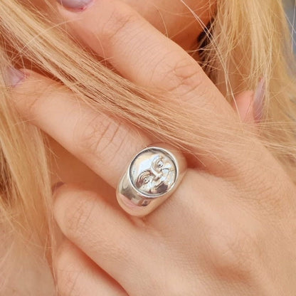 Handmade Sterling Silver Moon Face Ring - Celestial Jewelry