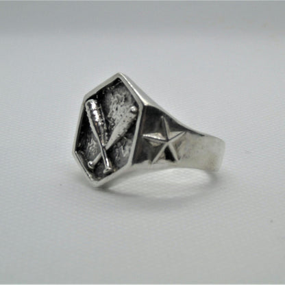 Baseball Spikes 925 Sterling Silver Ring - bold  Design - Biker Jewelry