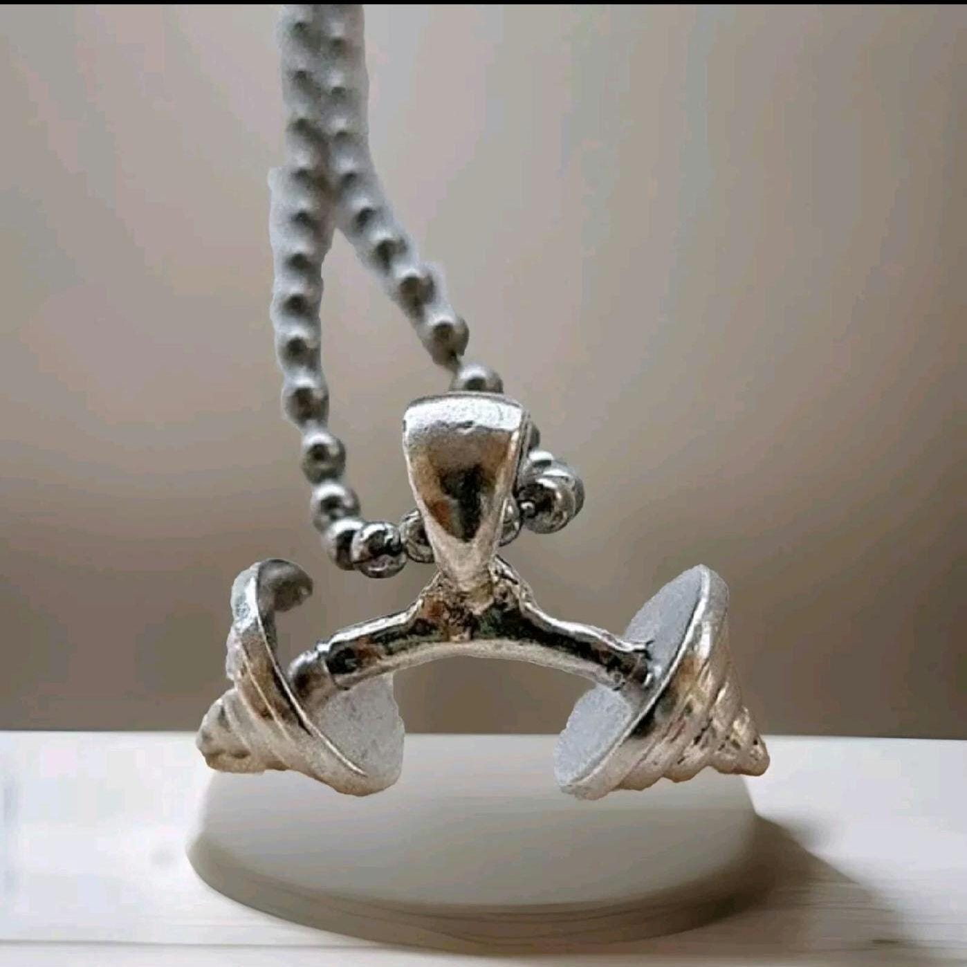 Handmade Silver Barbell Pendant: Fitness Motivation Jewelry