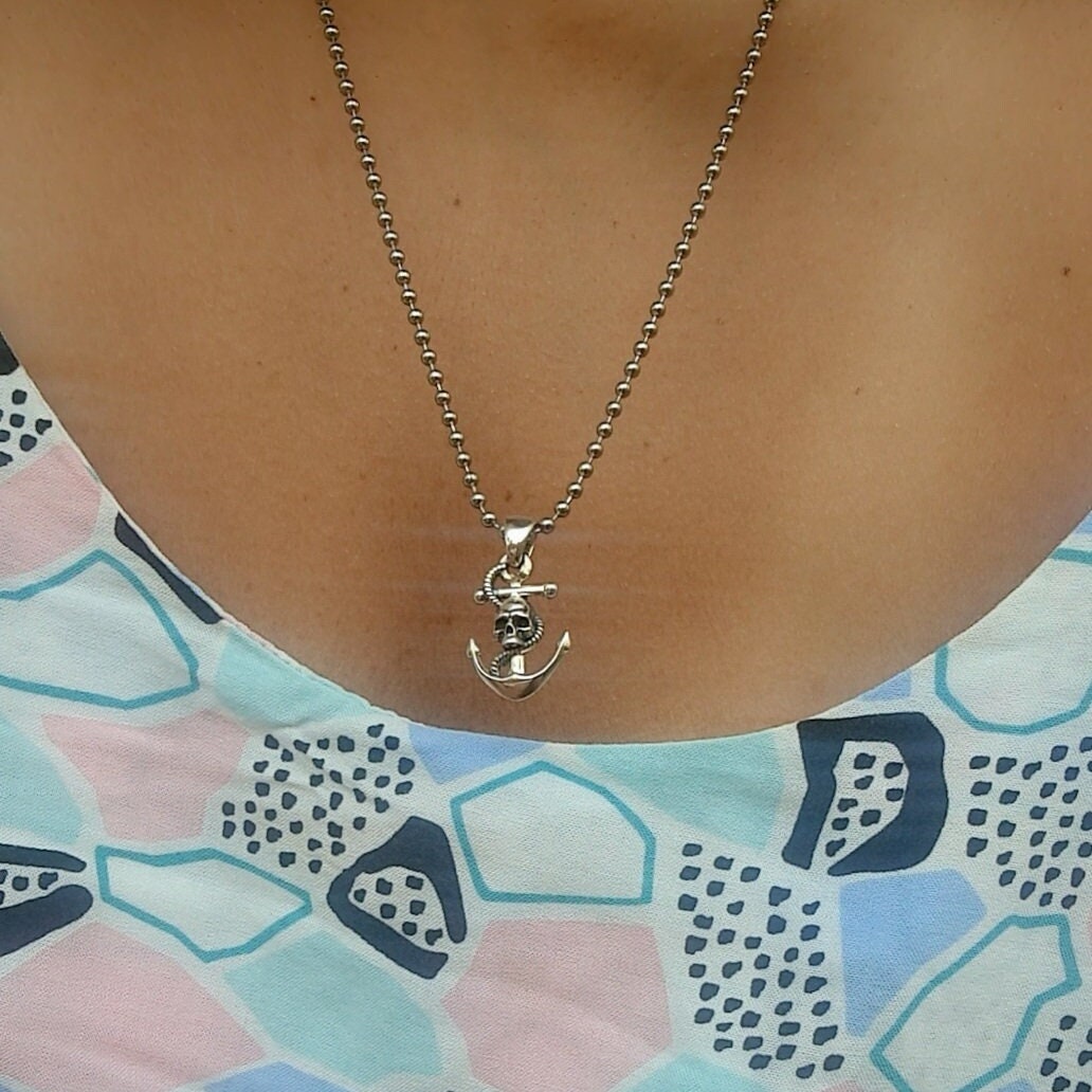 Sterling Silver Pirate charm - Nautical Anchor Pendant- Handmade Skull Pirate Jewelry