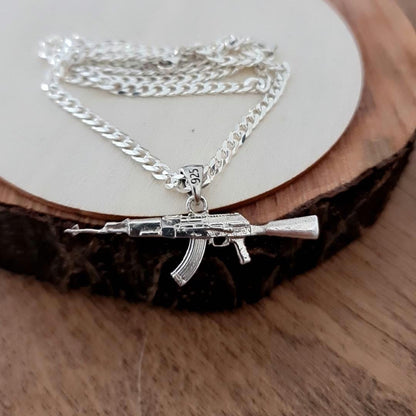 AK47 Kalashnikov Gun Necklace - Handcrafted Solid Sterling Silver 925 , automatic gun
