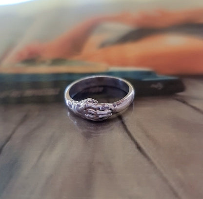 Sterling Silver Holding Hands Ring: Romantic Love Symbol