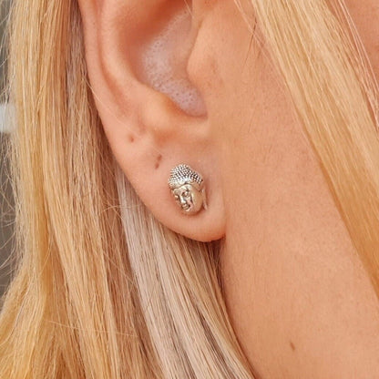 Buddha Head Stud Earrings - Handmade  Zen Jewelry  - Spiritual  for Meditation & Yoga Enthusiasts Sterling Silver