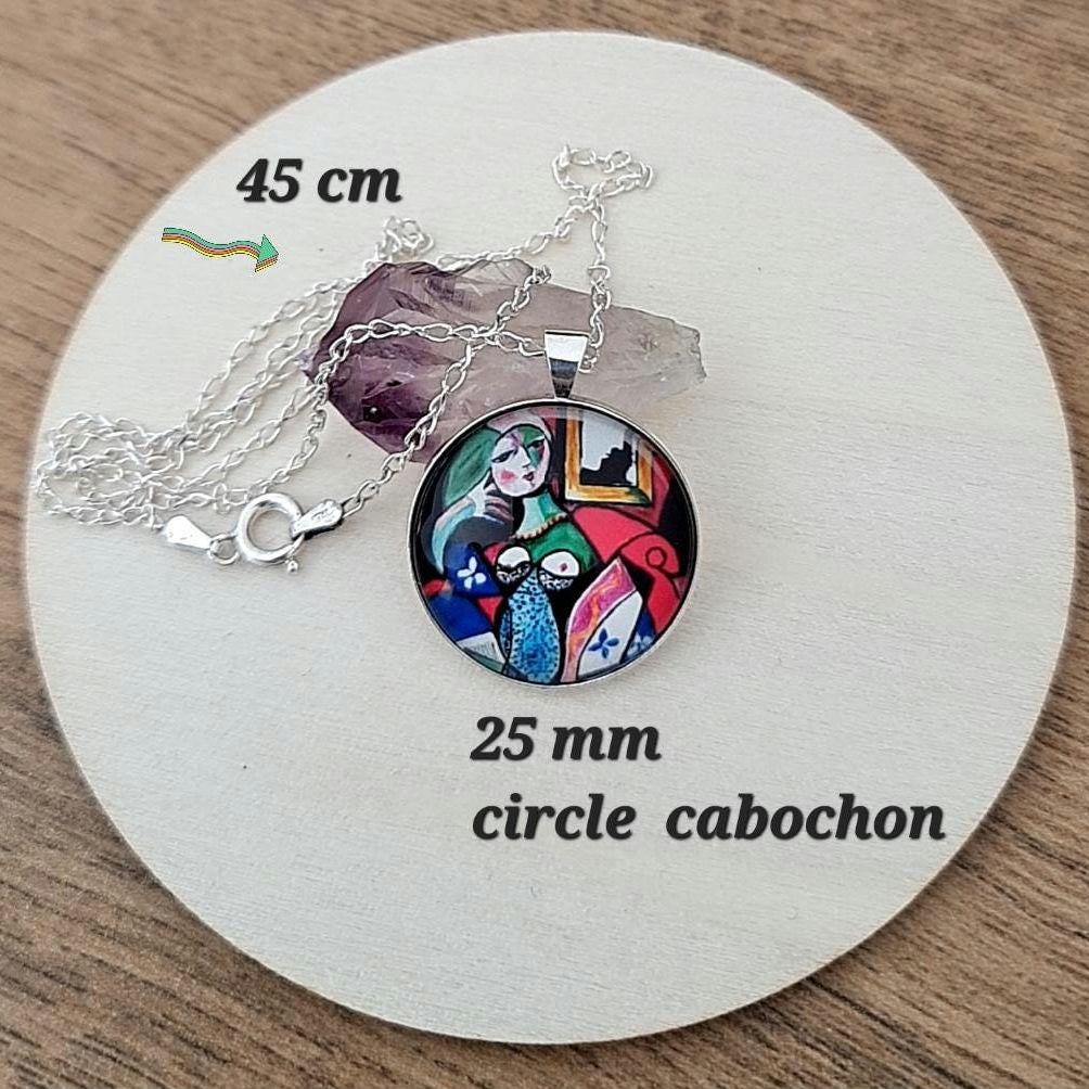 Picasso Art Nouveau Cabochon Necklace: 925 Sterling Silver Pendant