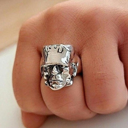 Handmade Sterling Silver Frankenstein Ring: Gothic Horror Jewelry