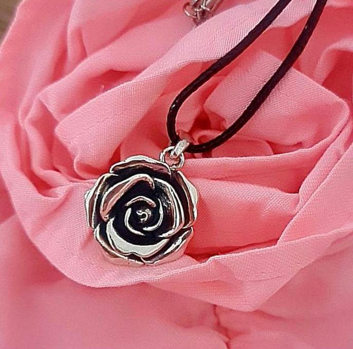 Oxidized Sterling Silver Rose Pendant - Handmade Floral Necklace