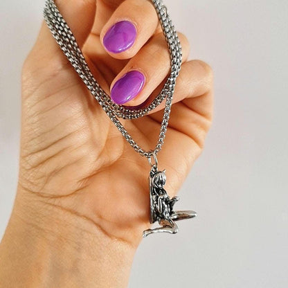 Anime Catgirl Pewter Necklace: Art Deco Cosplay Jewelry