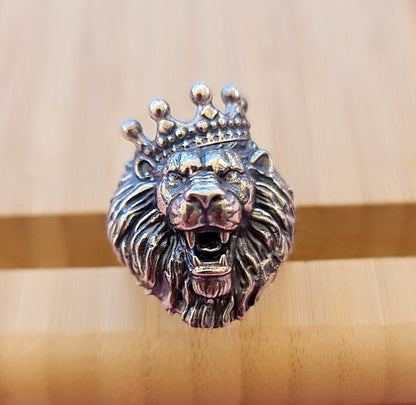 Handmade 925 Silver Lion Ring: Gothic Crown Ring