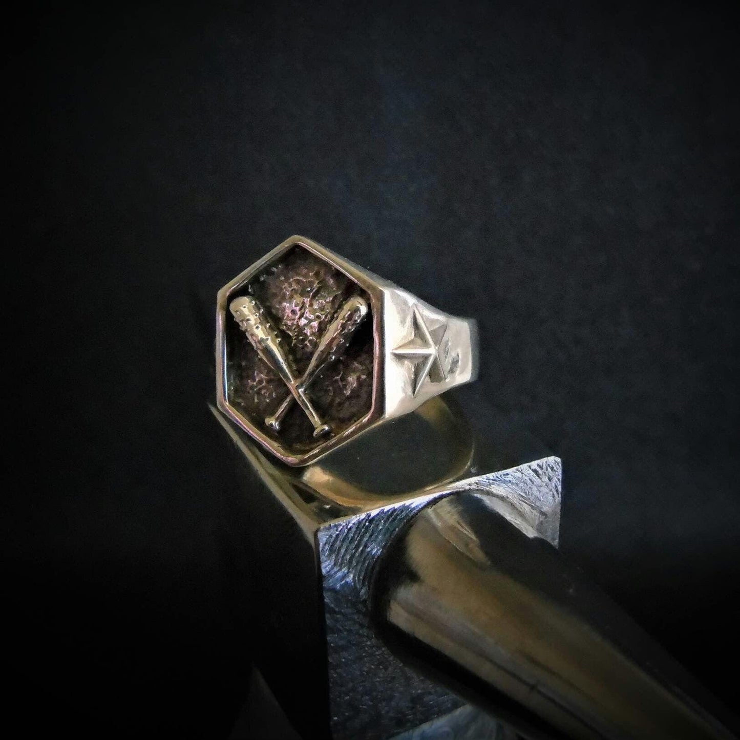 Baseball Spikes 925 Sterling Silver Ring - bold  Design - Biker Jewelry