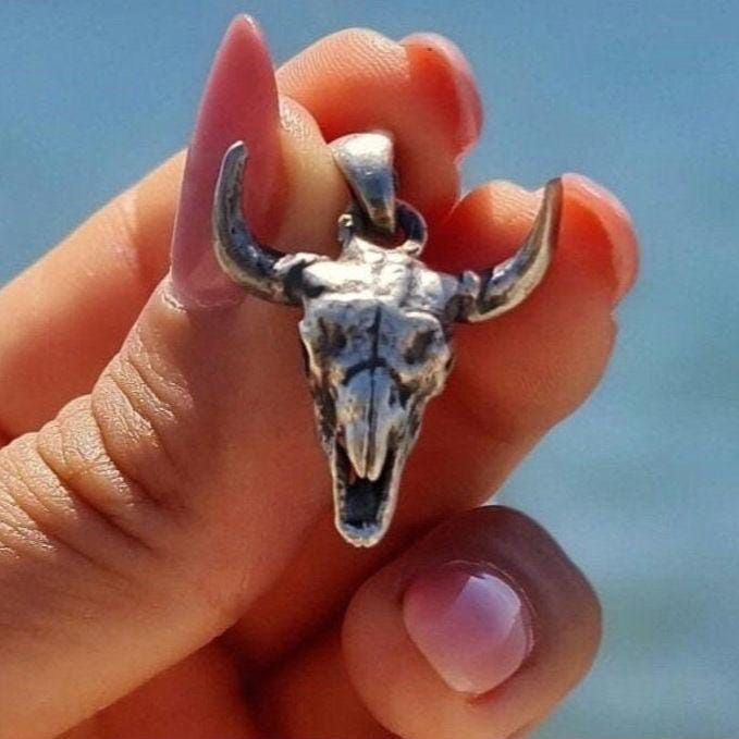Handmade Buffalo Skull 925 Silver Necklace: Gothic Western Jewelry