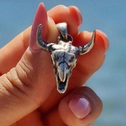 Handmade Buffalo Skull 925 Silver Necklace: Gothic Western Jewelry