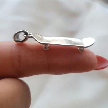 Handmade Sterling Silver Skateboard Pendant: Gift for Skater