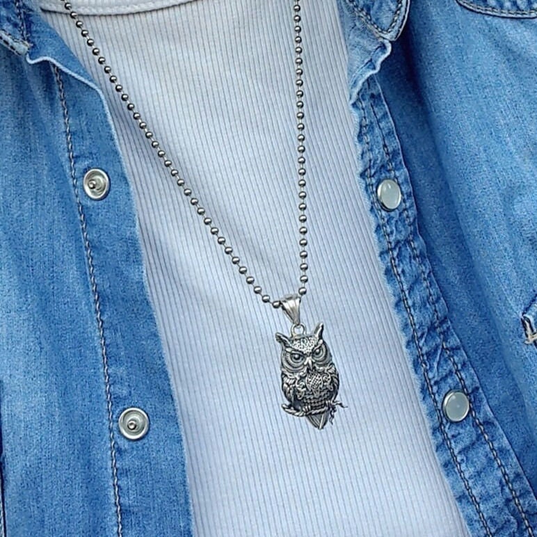 Silver Owl Pendant, Handmade Bird Necklace for Men and Women, Unique Animal Charm,