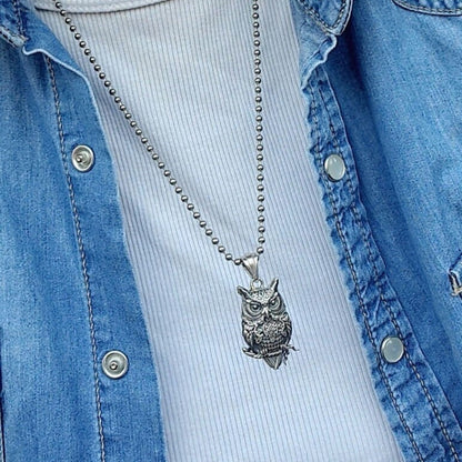Silver Owl Pendant, Handmade Bird Necklace for Men and Women, Unique Animal Charm,