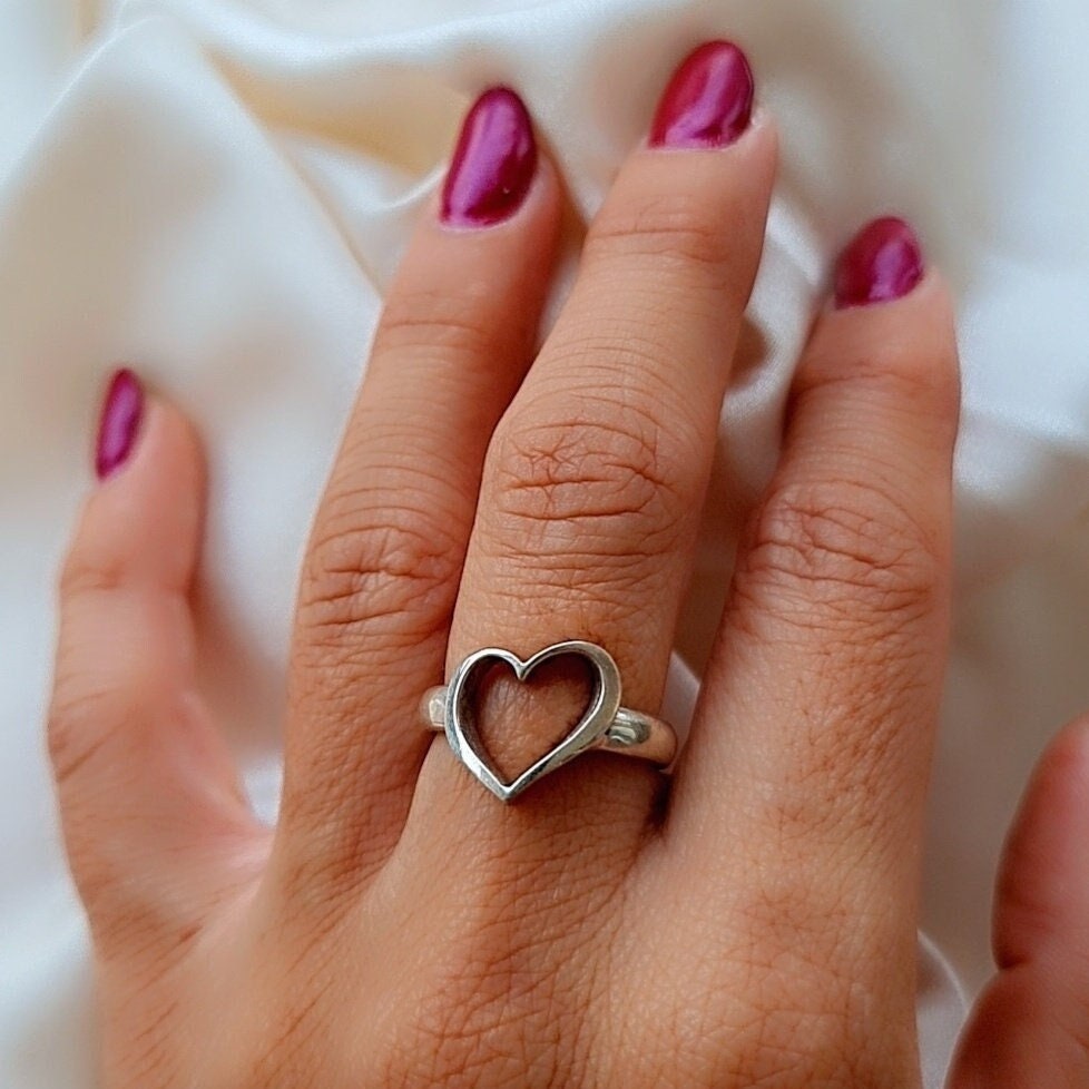 Open Heart Ring  Sterling Silver, Minimalist Ring, Geometric