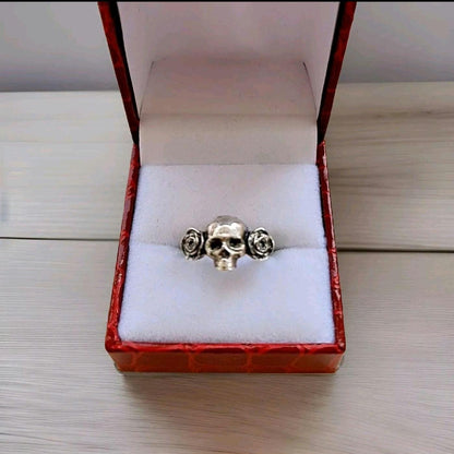 Handmade Sterling Silver Skull Ring with Roses: Edgy Gothic Jewelry