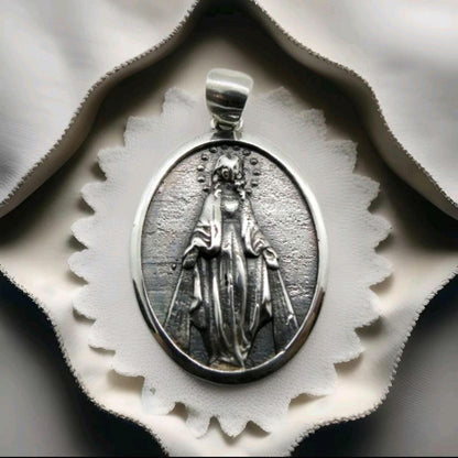 Virgin Mary Pendant - Mother of All - Religious Symbol of Protection  Silver Jewelry