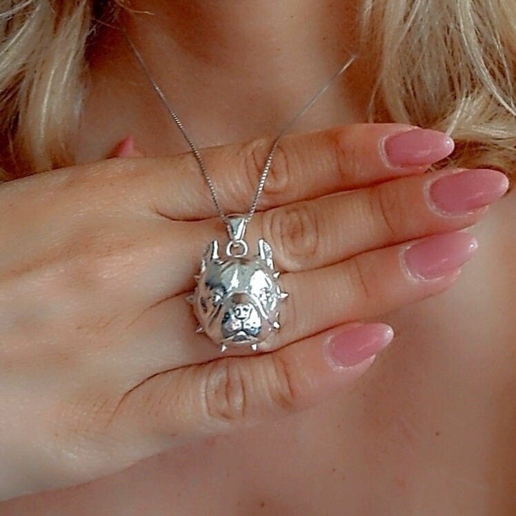 Handmade Sterling Silver American Pit Bull Pendant: Bold Dog Lover Gift