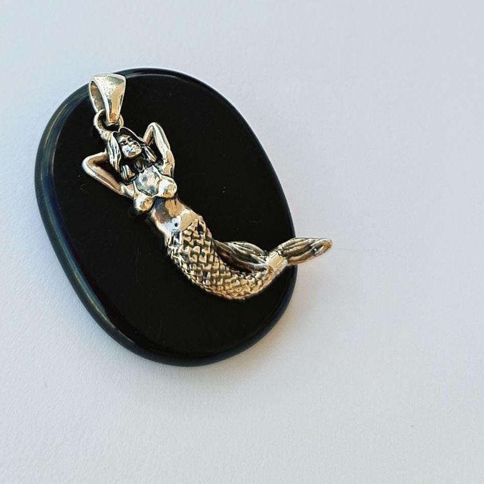 Sterling Silver Mermaid Pendant Necklace: Gothic Sea Lover Gift