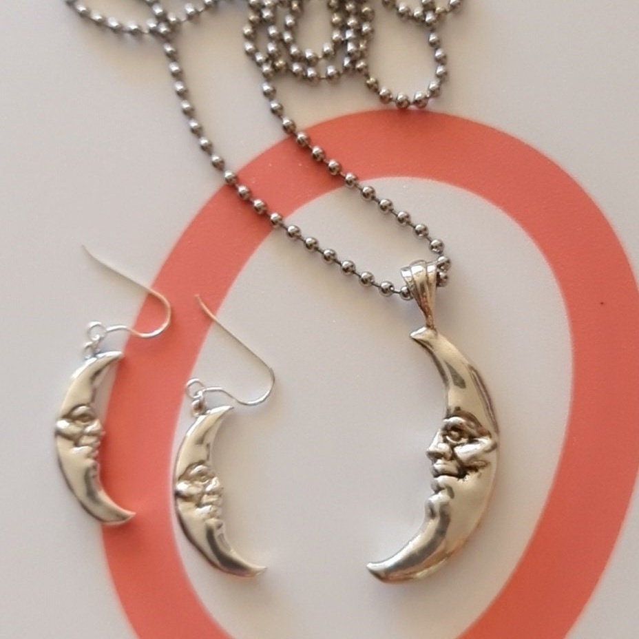 Sterling Silver Moon Face Earrings: Handmade Celestial Jewelry